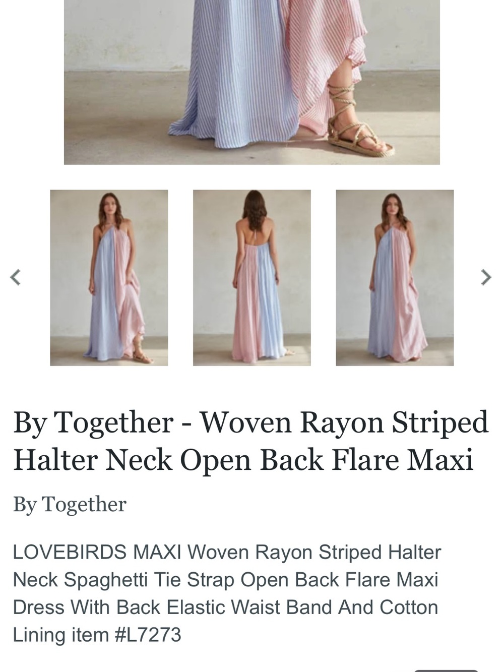 NWT By Together Love Birds Striped Halter Maxi Dress Colorblock Size S - Picture 10 of 12